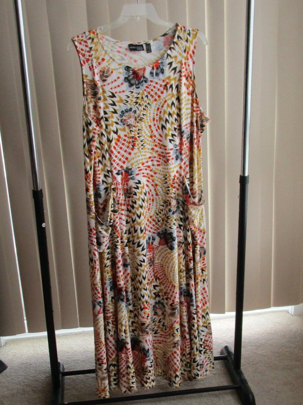 Attitudes by Renee Jersey Knit Maxi Dress woman 2X - orange/yellow print